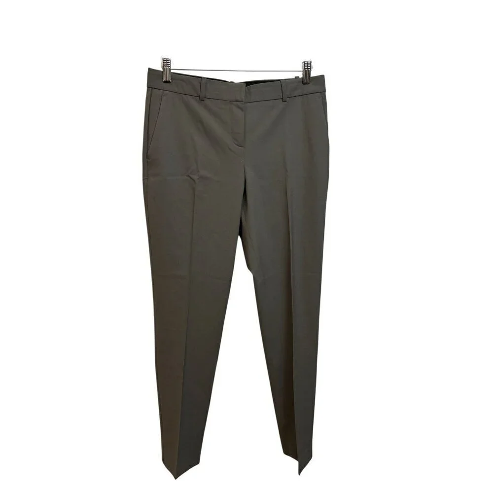 Theory 96% Wool Straight-Leg Trousers With Pleated Front & Side Pockets Size 8